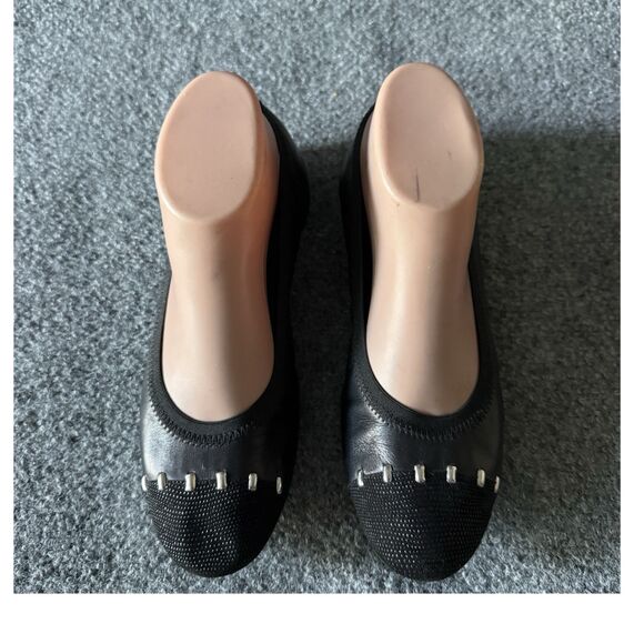 Stuart Weitzman Shoes - Stuart Weitzman Black Studded Cap Toe Slip-On Ballet Flat Leather Women's 7.5M